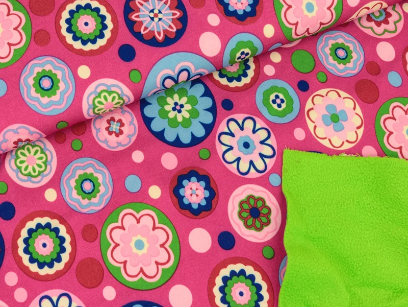 Reststück 74cm - Softshell Blumenkreise pink-bunt