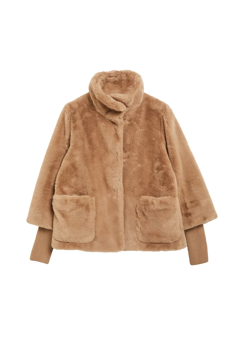 Fake-Fur-Jacke mit Strickärmeln