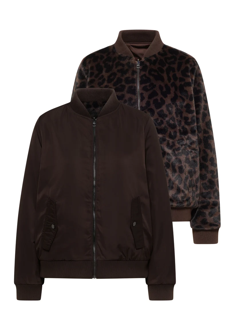 Wendbarer Fake Fur Blouson mit Leo-Muster
