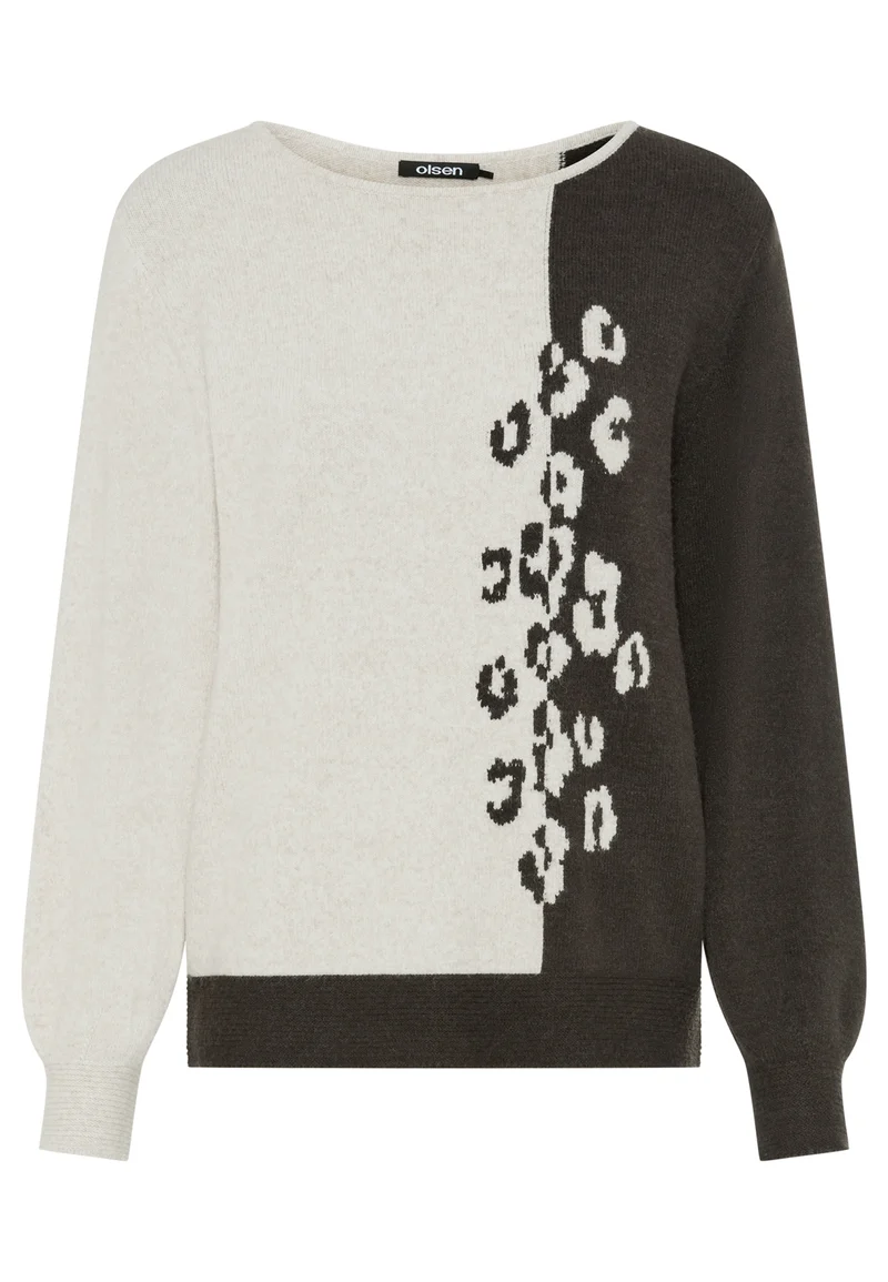 Strickpullover mit Panneaux-Dessin und U-Boot-Ausschnitt