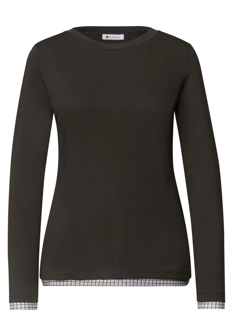 Langarmshirt mit karierten Meshdetails