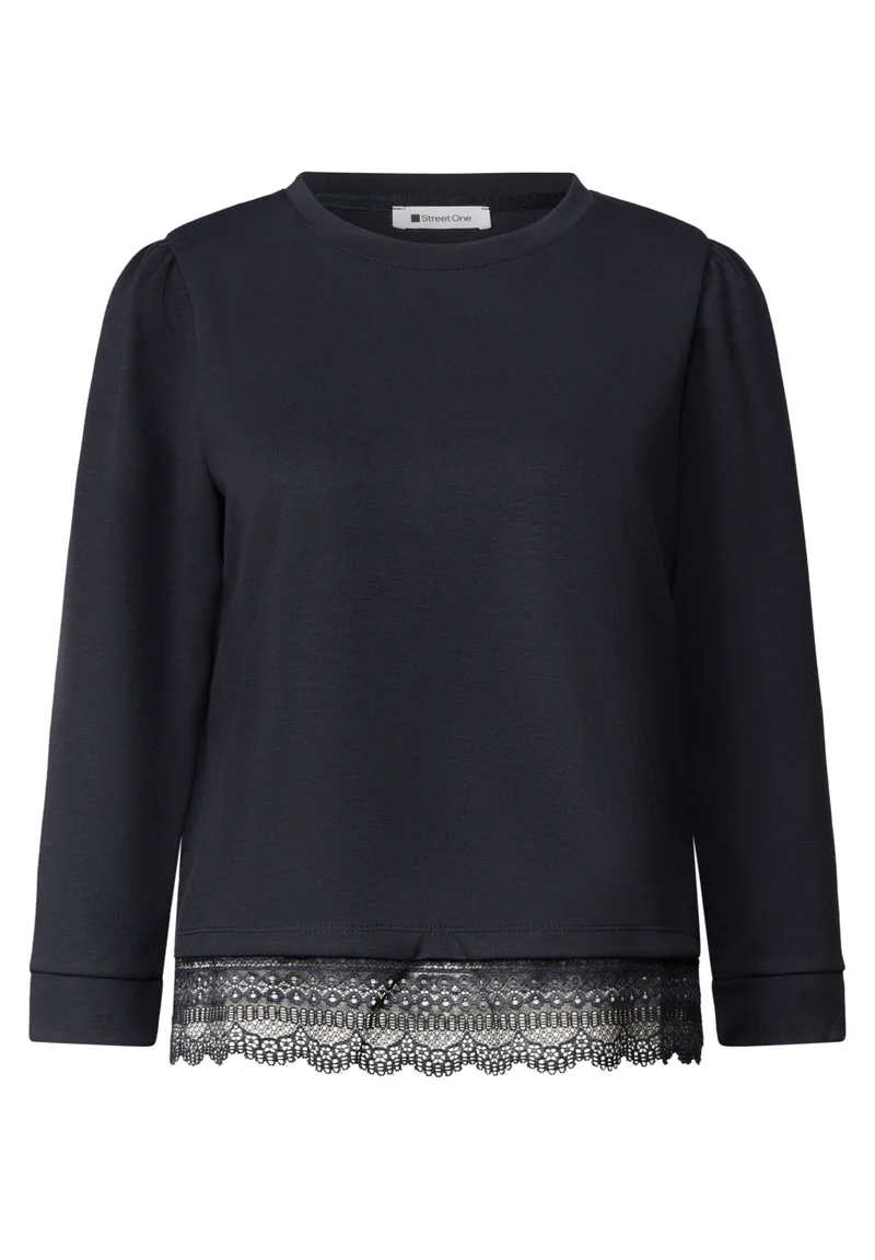 3/4-Arm Shirt mit Spitzenkante
