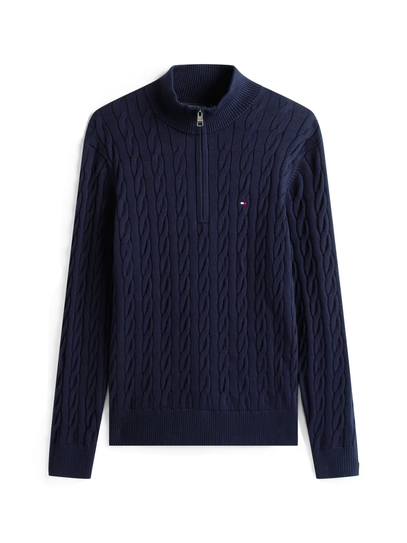 Zopfstrick-Pullover mit Quarter-Zip