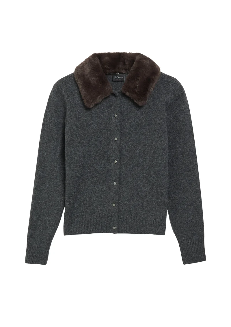 Strickjacke mit Fake-Fur-Kragen