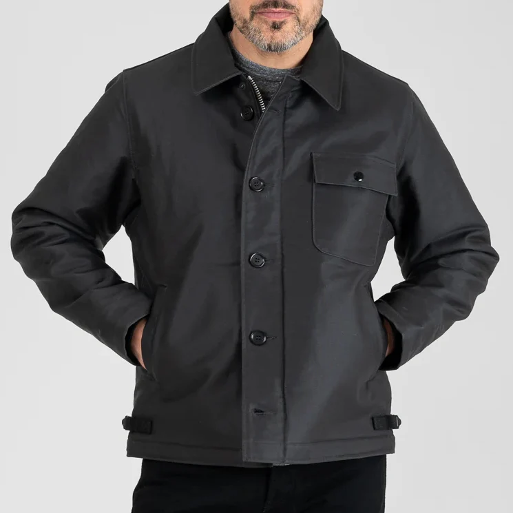 IHM-45-BLK Oiled Whipcord A2 Deck Jacket Black
