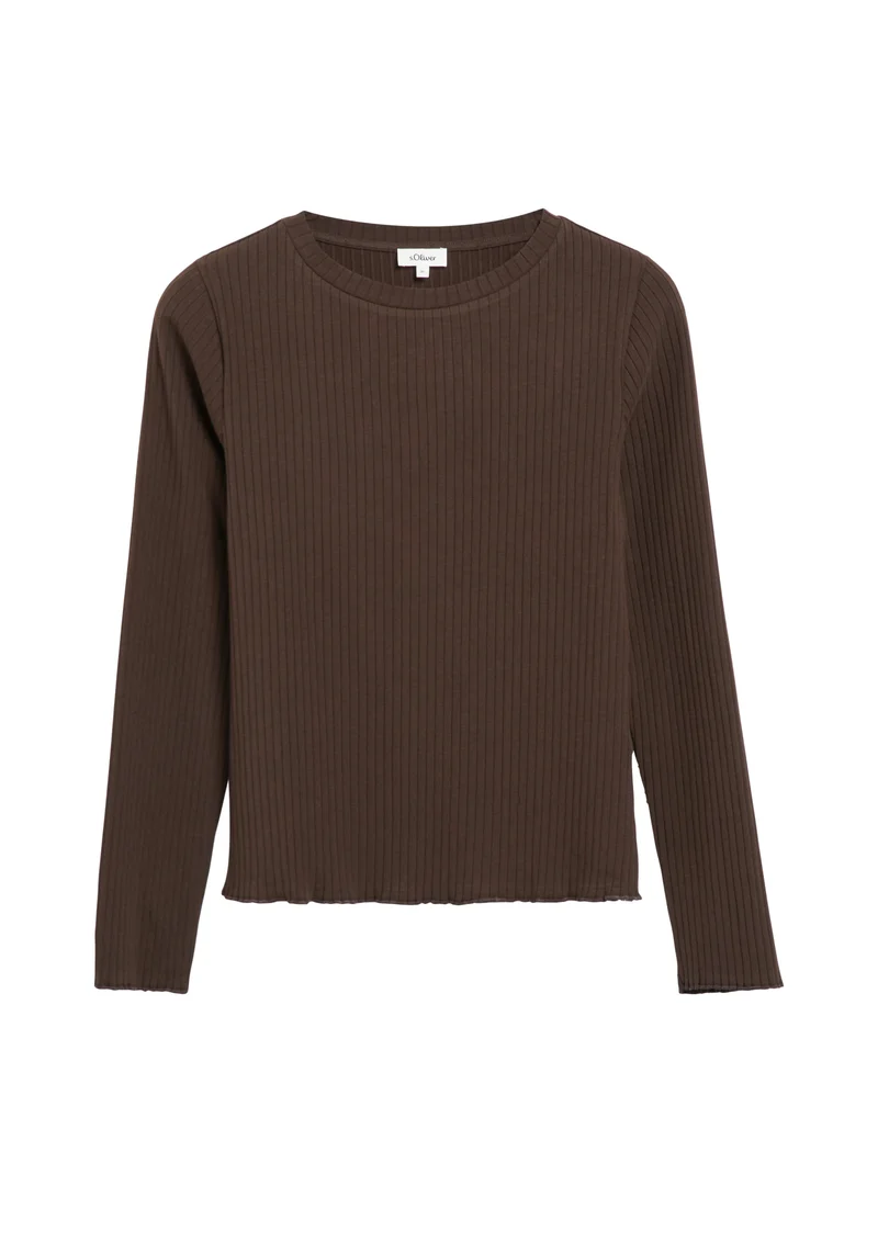Geripptes Langarmshirt im Slim Fit