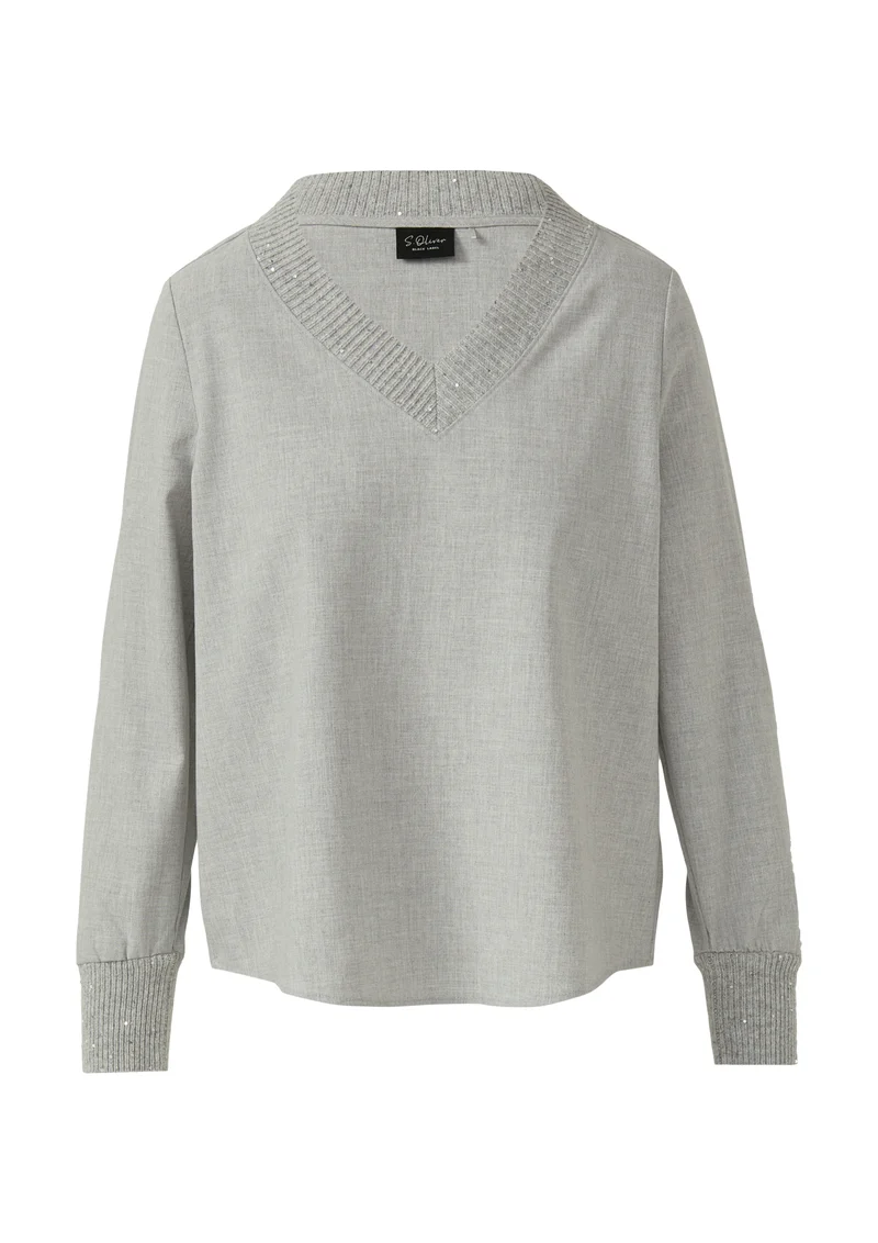 Flanell-Bluse mit Strickkragen