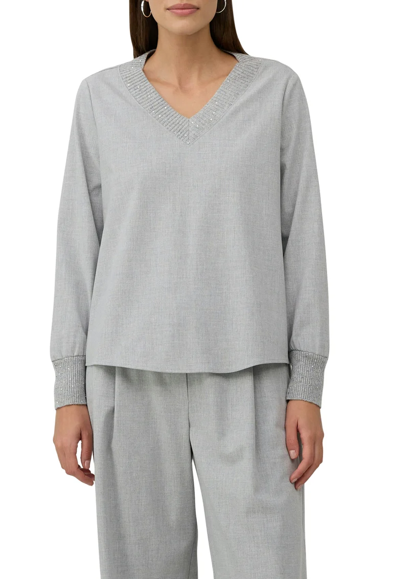Flanell-Bluse mit Strickkragen