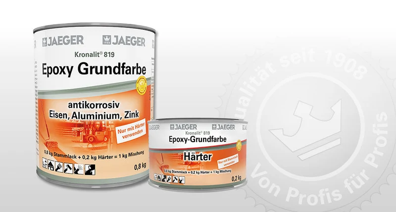4x Jaeger 819 Kronalit Epoxy Grundfarbe 6 kg lichtgrau RAL 7035