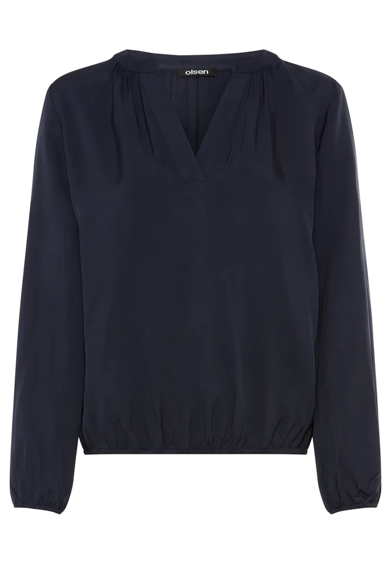 Bluse mit Tunikaausschnitt und elastischem Saum
