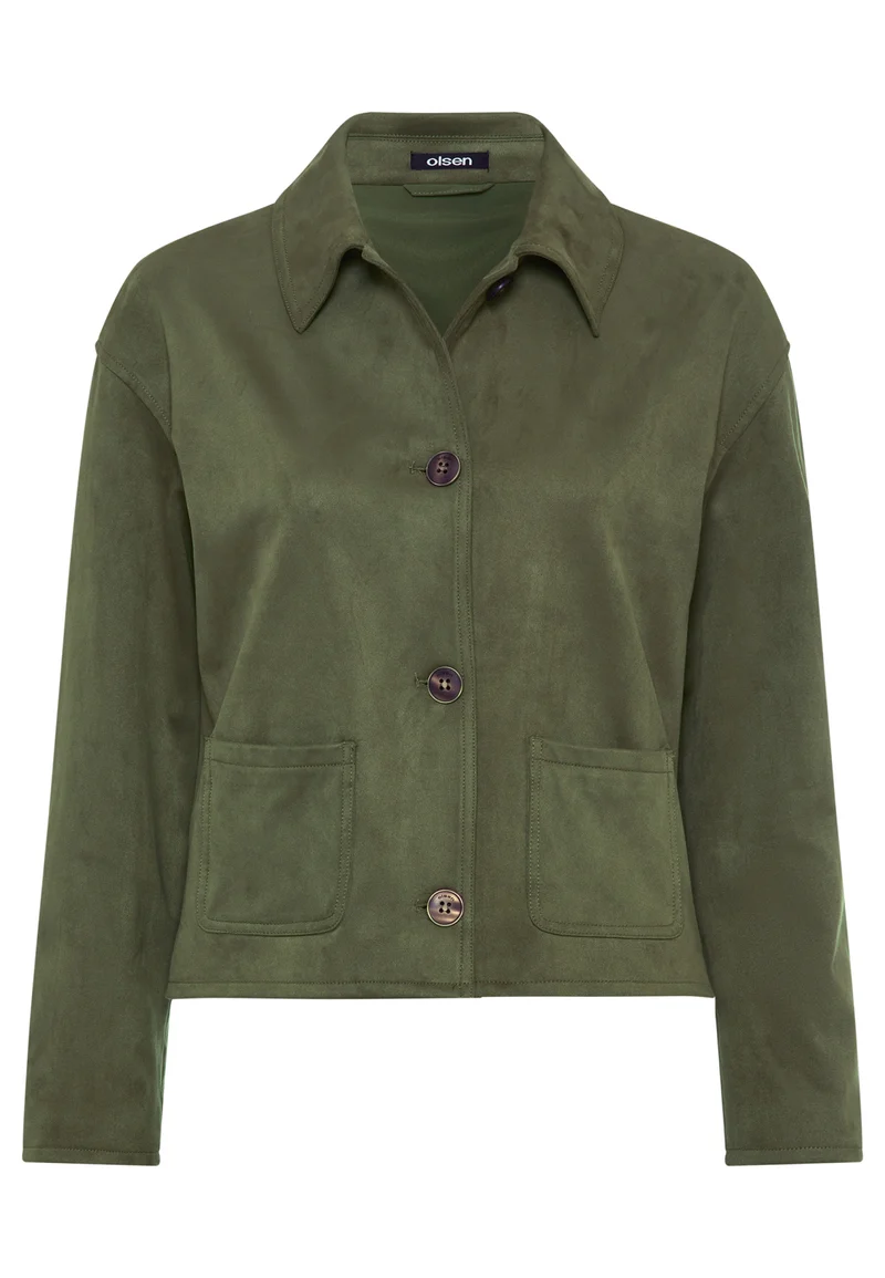 Faux-Suede-Jacke mit Hemdblusenkragen und Knopfleiste