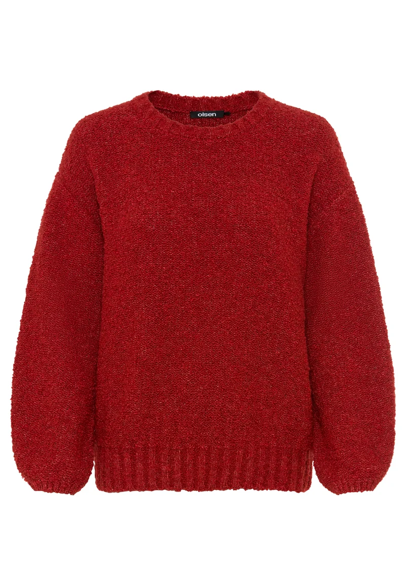 Bouclé-Strickpullover mit Rundhalsausschnitt und überschnittenen Schultern