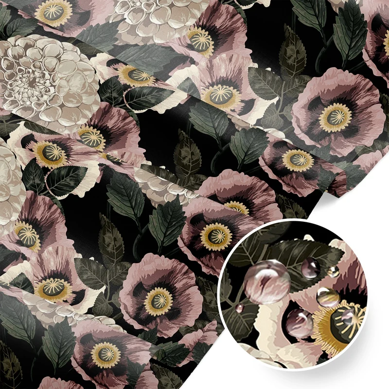 Wasserabweisender Stoff Oxford - Rosa Mohnblumen