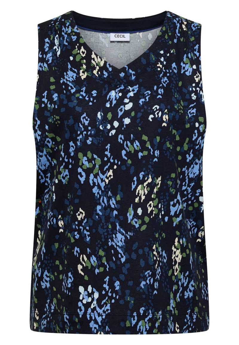 Top mit Rounded V-Neck und Print