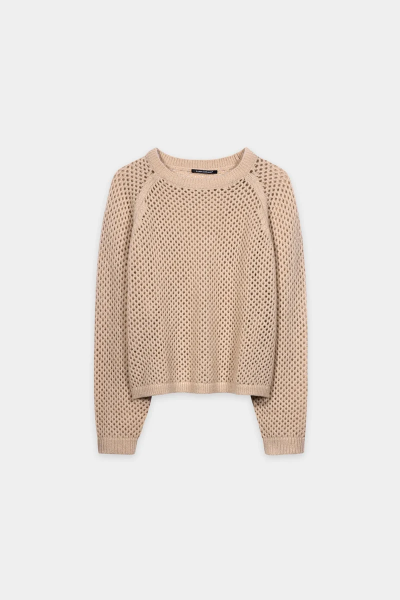 Kaschmir-Pullover in Netzstrick-Optik