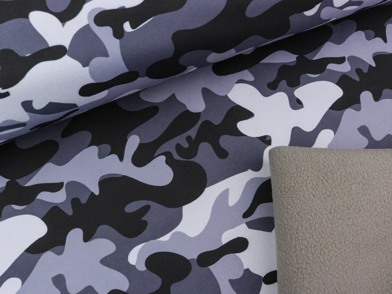 Reststück 71cm - Softshell Fiete Camouflage hellgrau-dunkelgrau-schwarz
