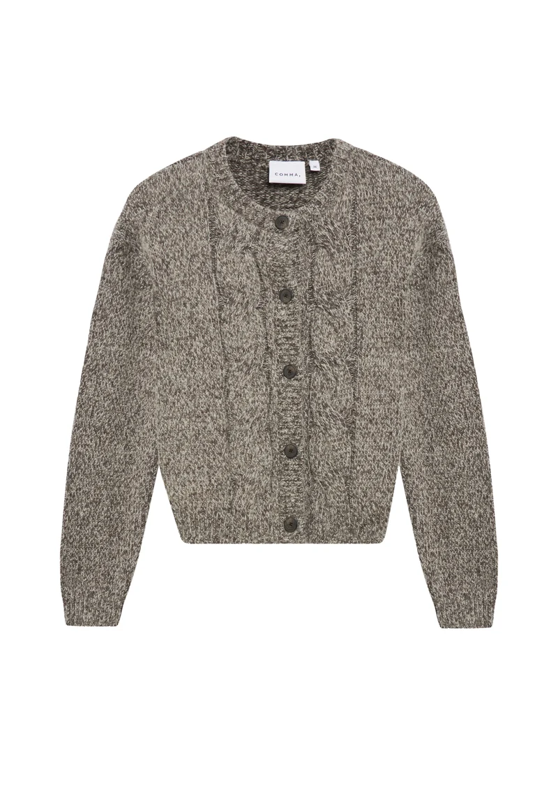 Mouliné-Cardigan mit Zopfmuster