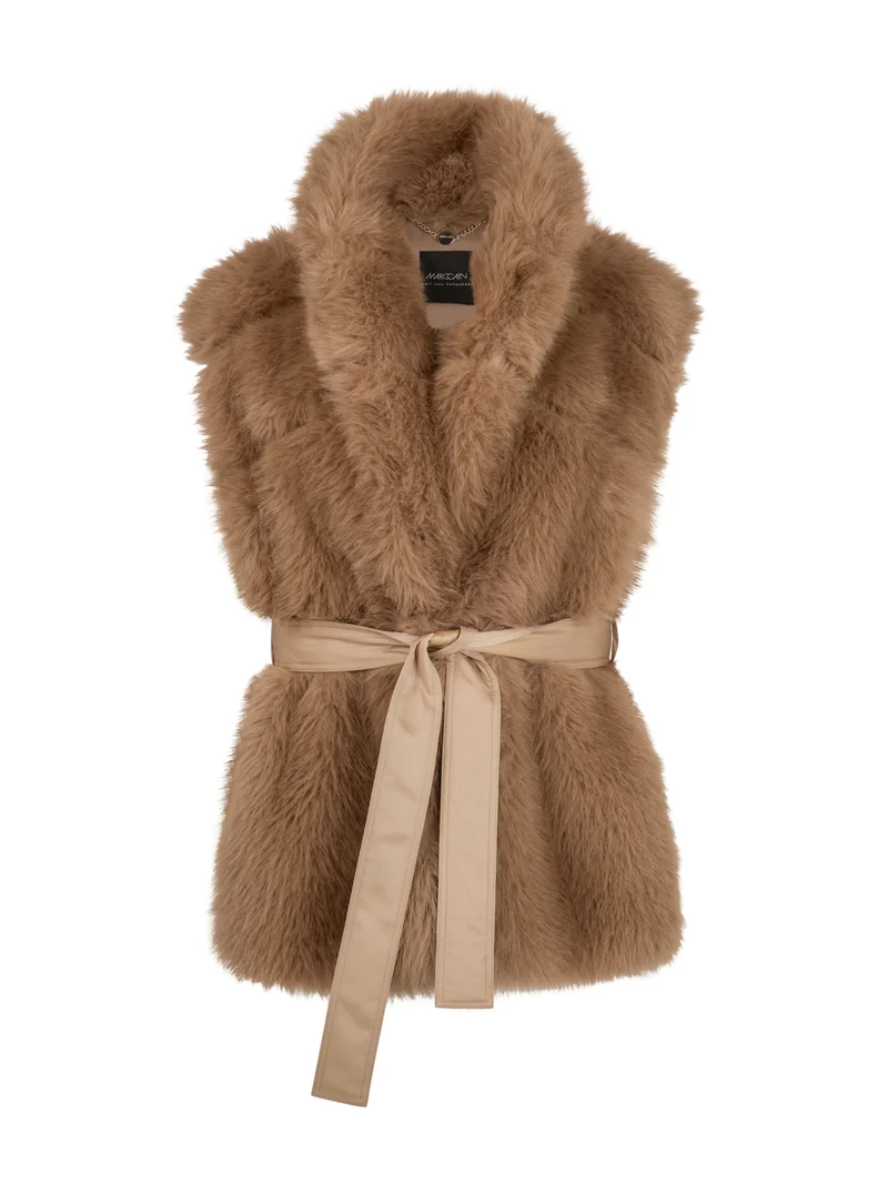 Fake-Fur-Weste mit Gürtel