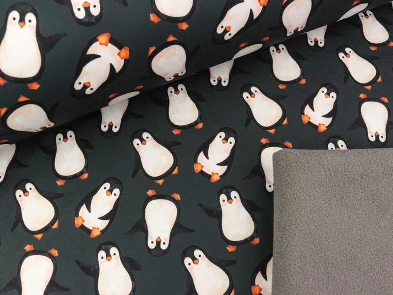 Softshell Fiete Pinguine bunt auf Anthrazit