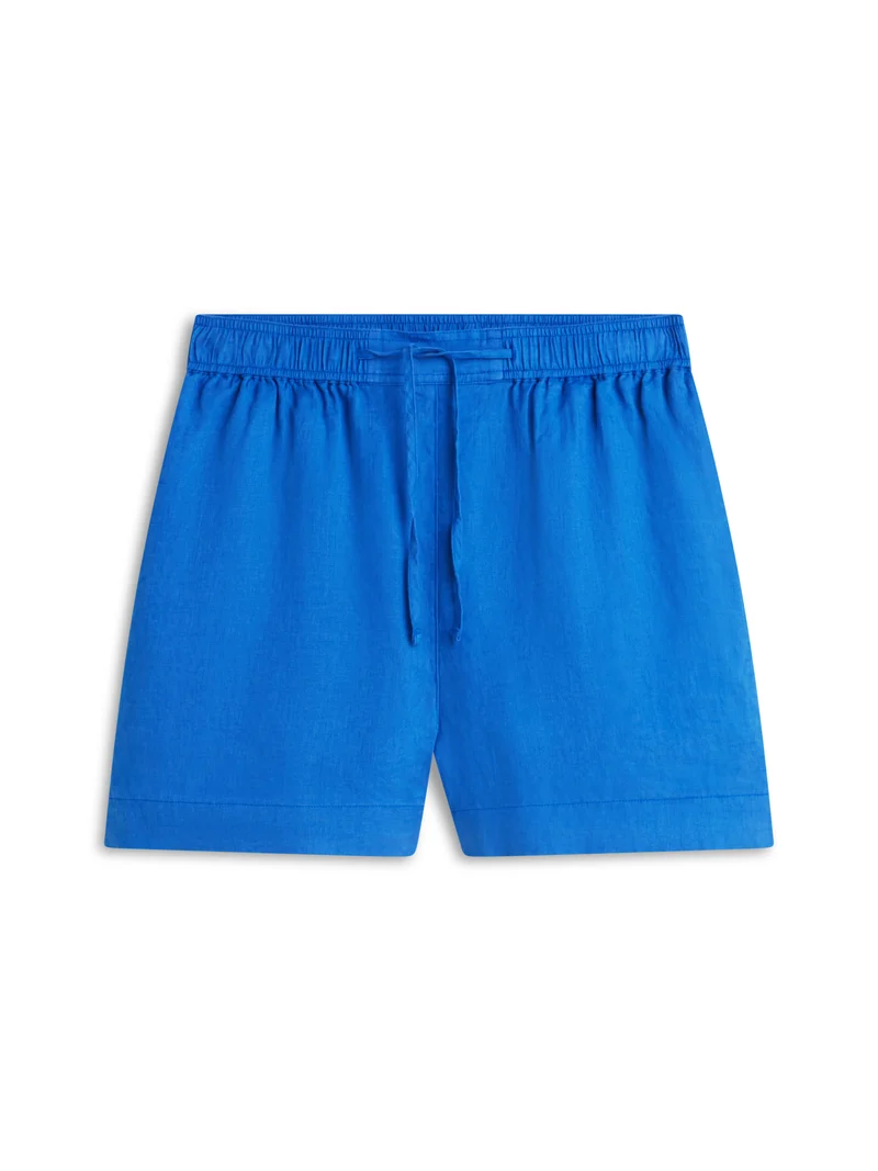 Leinen-Shorts mit Flag-Stickerei