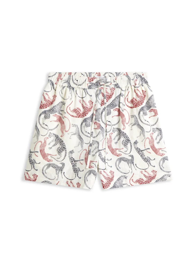 Leinen-Shorts mit Flag-Stickerei