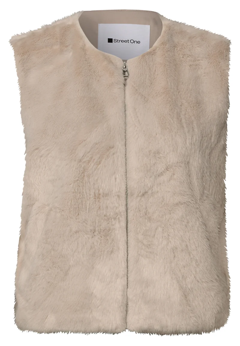 Fake-Fur Weste mit Zipper und Taschen