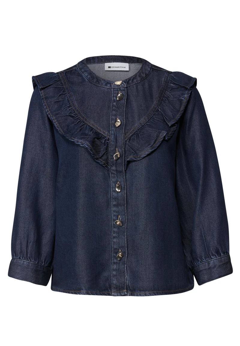 Denim Bluse mit Rüschen