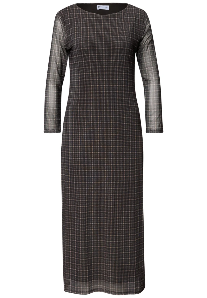 Midikleid aus Mesh mit Karomuster