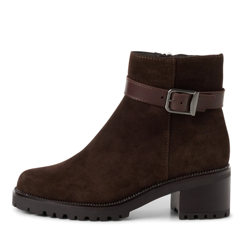 Lederstiefelette mit Blockabsatz