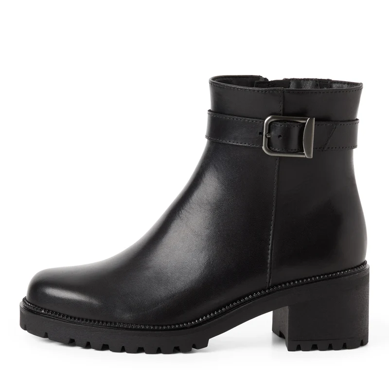 Lederstiefelette mit Blockabsatz