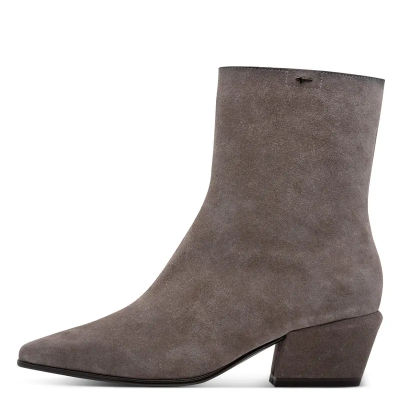 Lederstiefelette mit Trapezabsatz