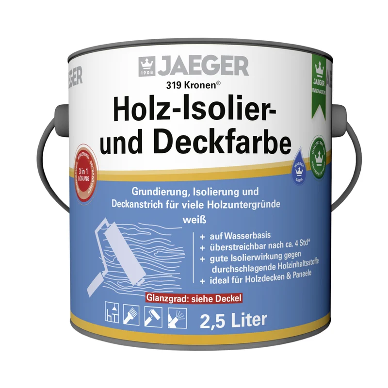Jaeger 319 Kronen Holz-Isolier- und Deckfarbe seidenglänzend 5 Liter weiß