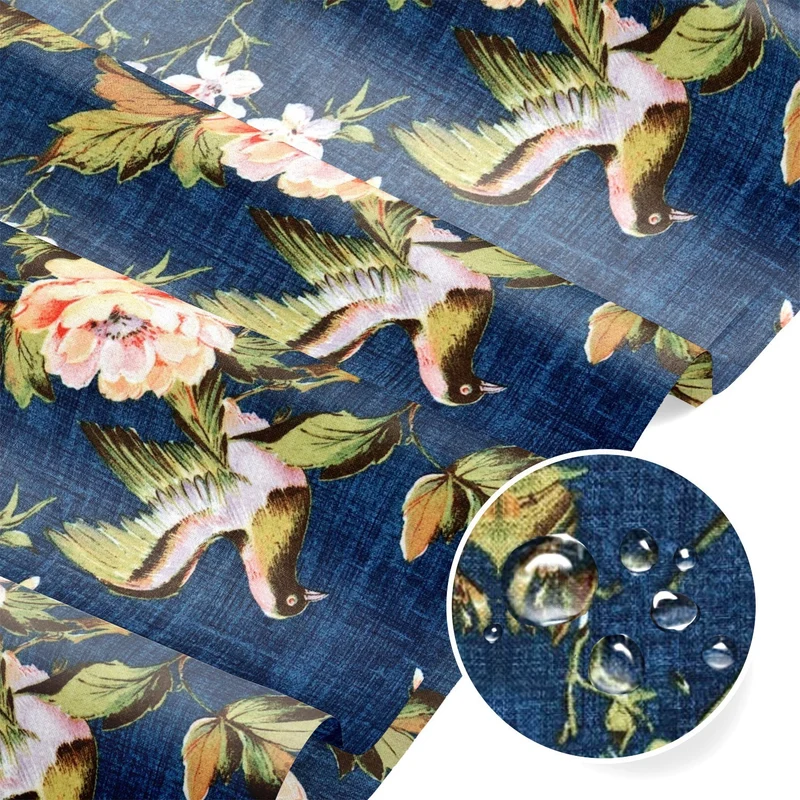 Wasserabweisender Stoff Oxford - Vögel und Jeans