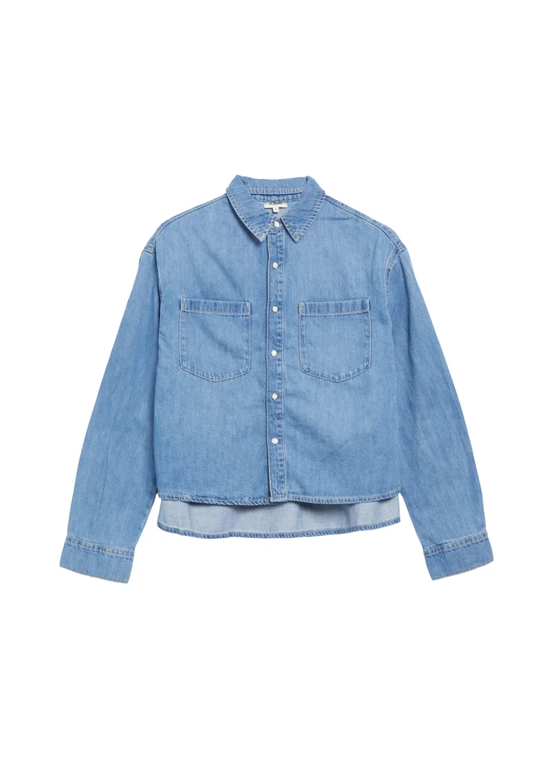 s.Oliver verkürzte Bluse aus Baumwoll-Denim mit Hemdkragen