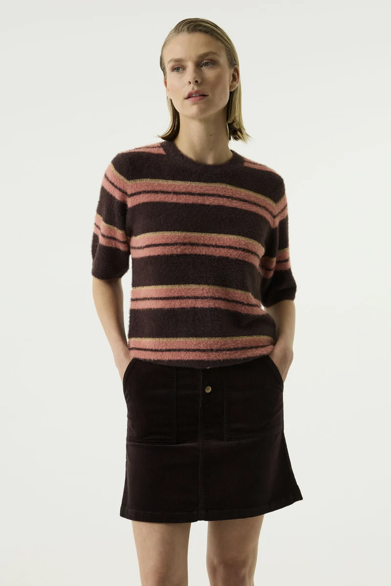 GESTREIFTER KURZARMPULLOVER MIT GLITZER