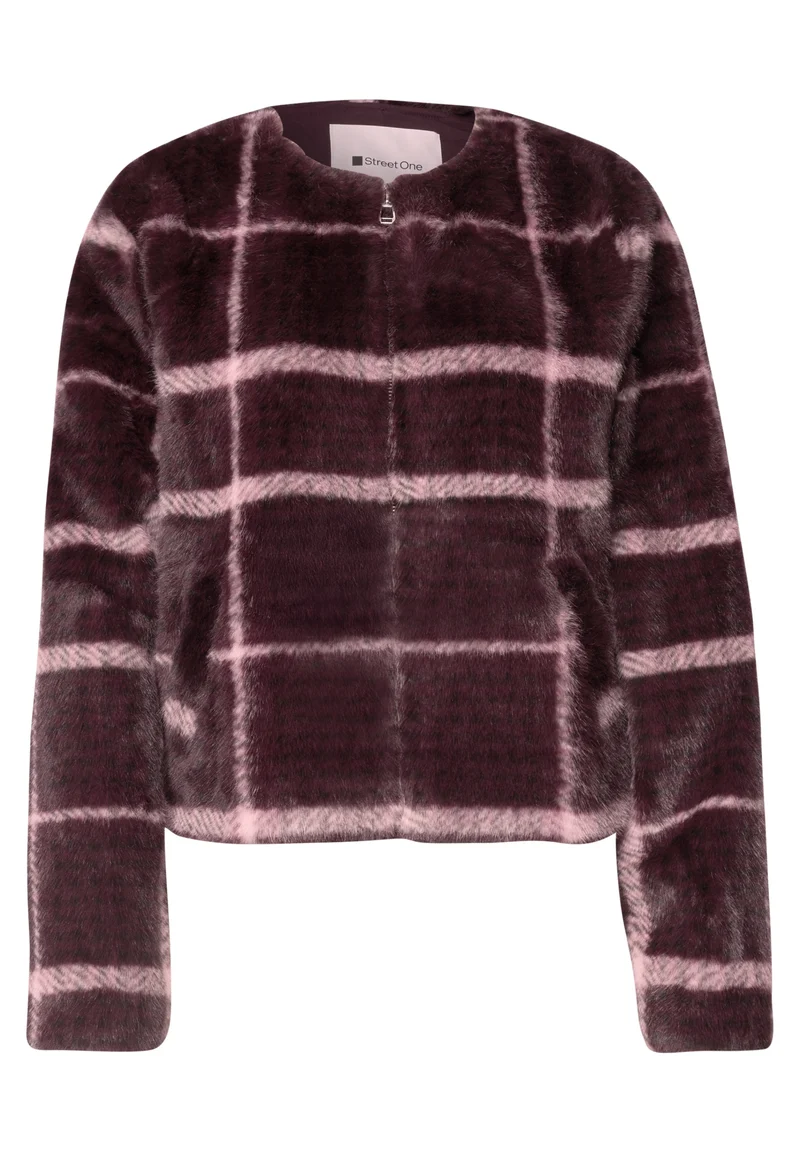 Fake-Fur-Jacke mit Karomuster