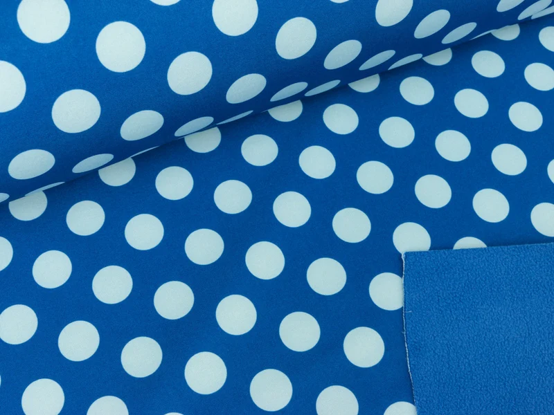 Reststück 37cm - Softshell Punkte hellblau auf Royalblau