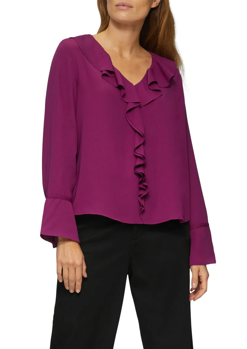 Volantbluse mit V-Ausschnitt
